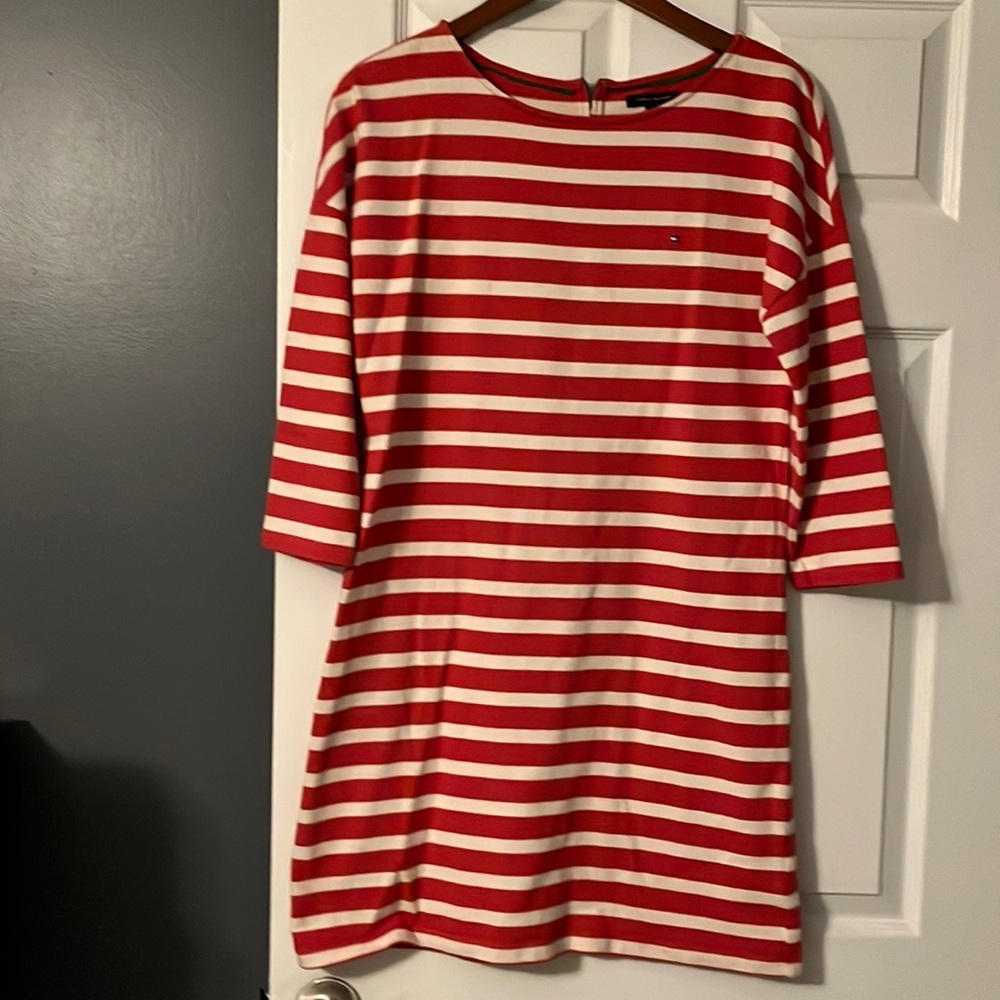 Tommy Hilfiger super cute cream and red stripe cotton dress by size medium